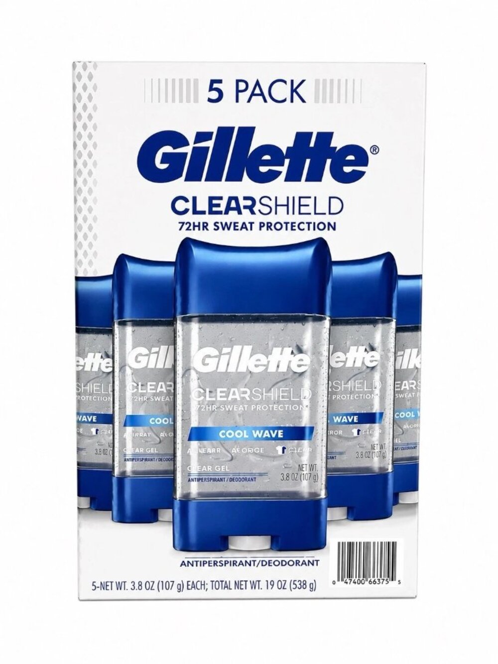 Gillette Cool Wave Clearshield Gel Men Deodorant 72HR Protection 3.8 oz Set 5